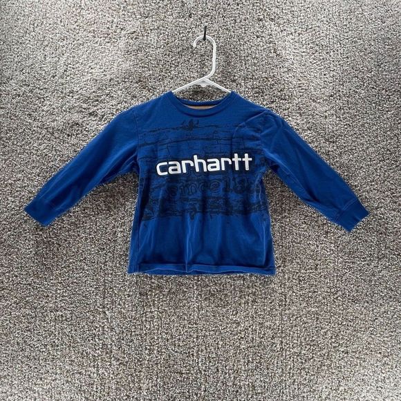 Carhartt Other - Carhartt Shirt Boys 5 Blue Long Sleeve Casual Spell Out Logo Cotton Kids Youth